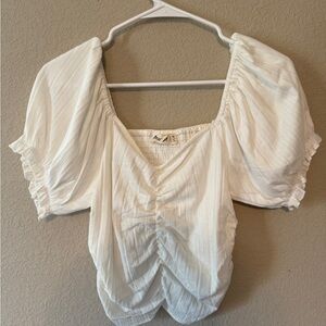 White Ruched Puff Sleeve Top